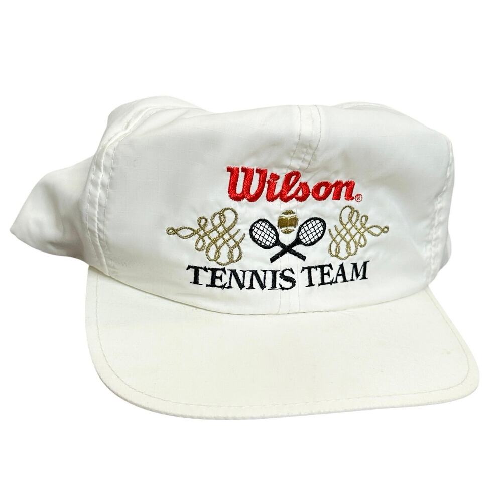 Vintage 1980s Wilson Tennis Team Hat White Nylon Snapback Made Korea Embroidered